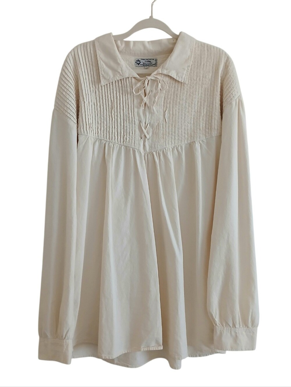 Blouson 100% Peruvian Cotton Pleated Lace Up Tunic Men's 3X Ivory Textured